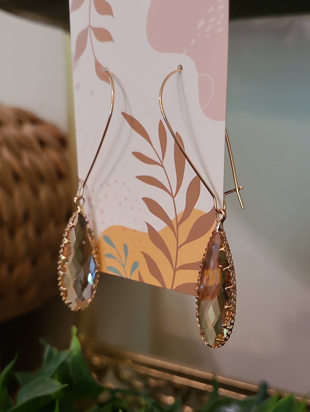 NWT Gold Teardrop Crystal Dangle Earrings